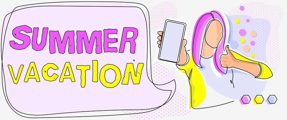 Text caption presenting Summer Vacation. Concept meaning the time when children Illustration