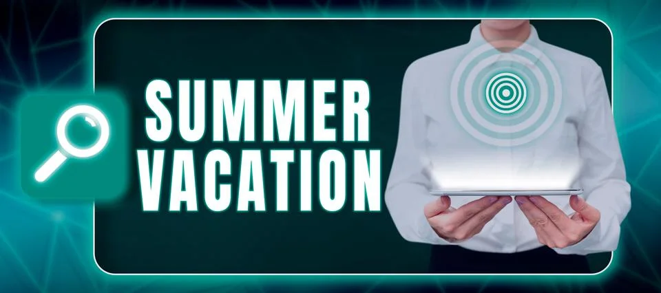 Text caption presenting Summer Vacation. Business showcase several short trips Stock Photos
