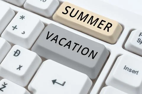Text caption presenting Summer Vacation. Business overview several short trip Stock Photos