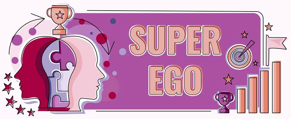 Text caption presenting Super Ego. Internet Concept The I or self of any person Stock Illustration