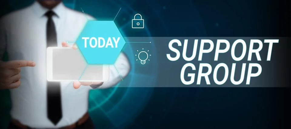 Text caption presenting Support Group. Business overview number of people Stock Photos