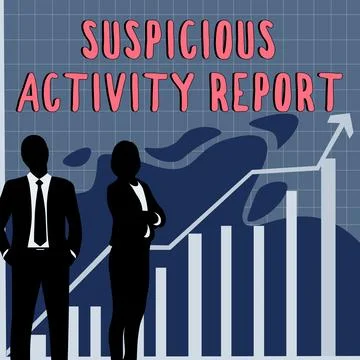 Text caption presenting Suspicious Activity Report. Word Written on account or Stock Illustration