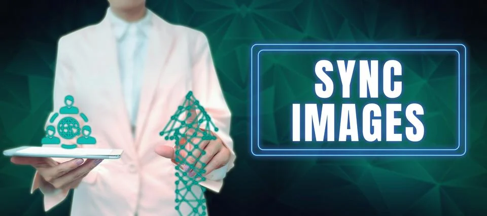 Text caption presenting Sync Images. Concept meaning Making photos identical in 스톡 사진