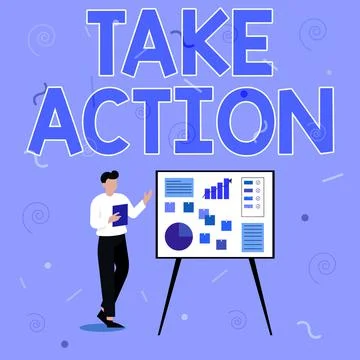 Text caption presenting Take Action. Business overview positive act of making a イラスト素材