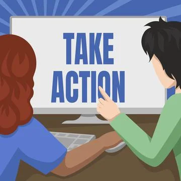 Text caption presenting Take Action. Word for positive act of making a decision Stock Illustration