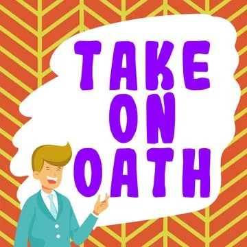 Text caption presenting Take On Oath. Business overview A solemn appeal to a Stock-Illustration