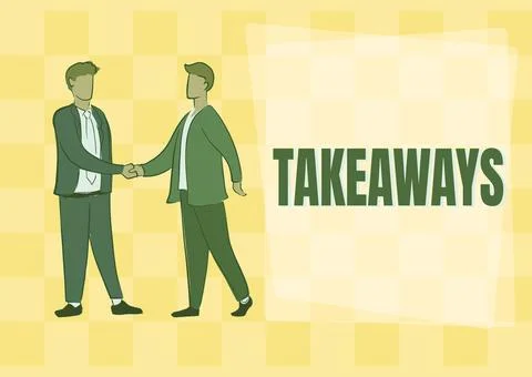 Text caption presenting Takeaways. Word Written on An act or instance of giving Illustrazione stock