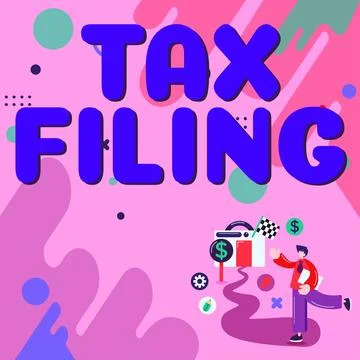 Text caption presenting Tax Filing. Concept meaning Submitting documens filed 스톡 일러스트