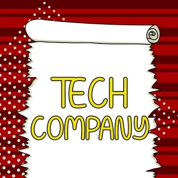 Text caption presenting Tech Company. Word for a company that invents or Illustrazione stock