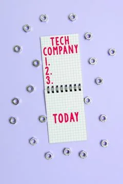 Text caption presenting Tech Company. Business overview a company that invents Stock Photos