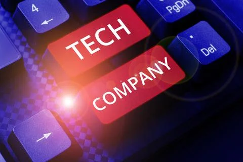 Text caption presenting Tech Company. Word Written on a company that invents or Foto stock