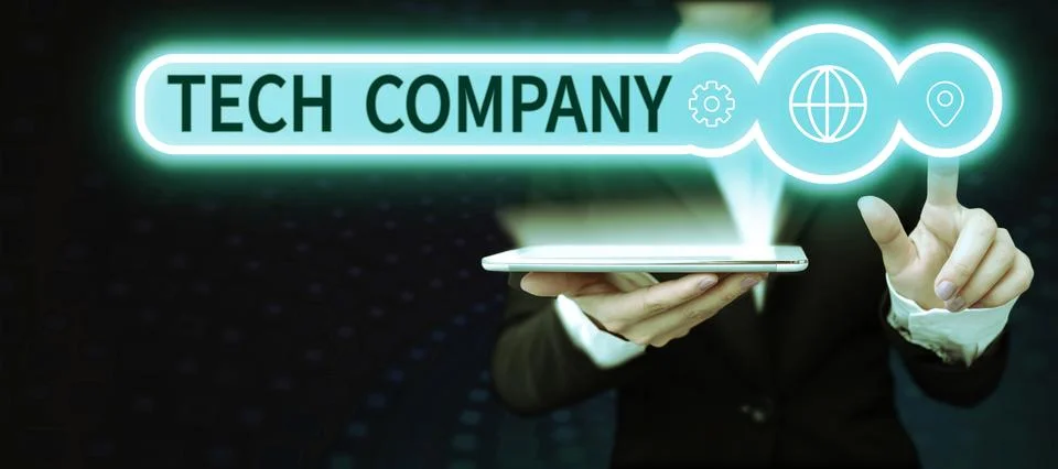 Text caption presenting Tech Company. Business overview a company that invents Foto stock