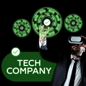 Text caption presenting Tech Company. Conceptual photo a company that invents or Stock Photos