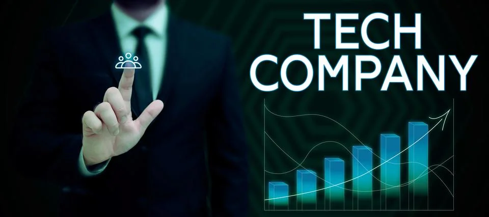 Text caption presenting Tech Company. Word for a company that invents or Stock Photos