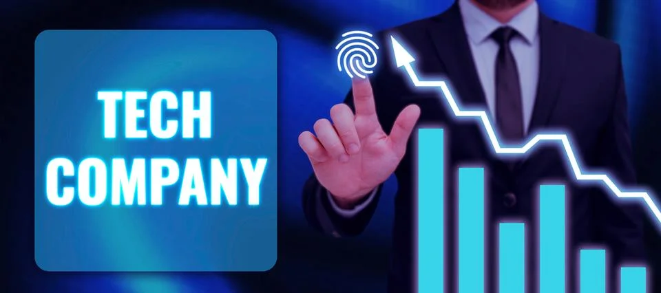 Text caption presenting Tech Company. Word Written on a company that invents or Stock Photos