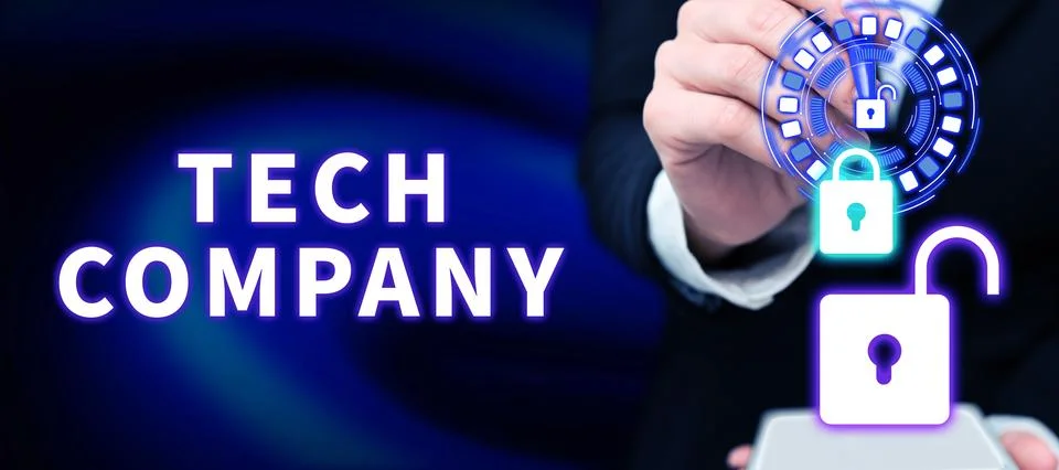 Text caption presenting Tech Company. Business overview a company that invents Stock Photos