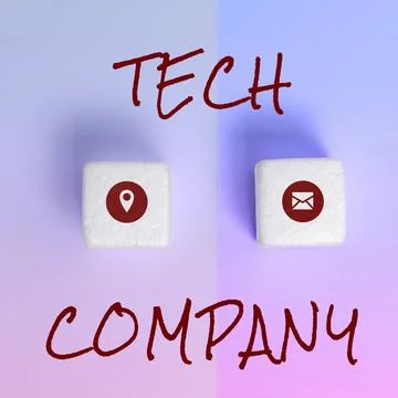 Text caption presenting Tech Company. Word Written on a company that invents or Foto stock