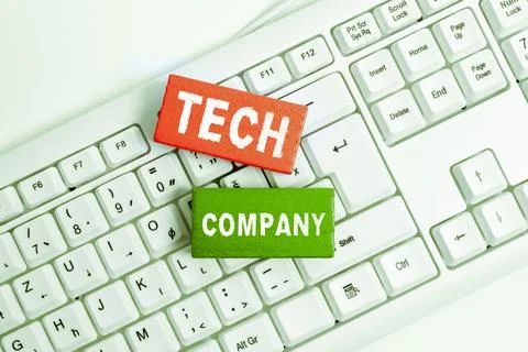 Text caption presenting Tech Company. Concept meaning a company that invents or 스톡 사진