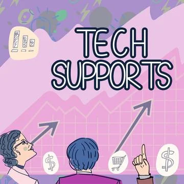 Text caption presenting Tech Supports. Business showcase Help given by Stock Illustration