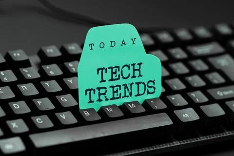 Text caption presenting Tech Trends. Concept meaning technology that is recently Foto stock