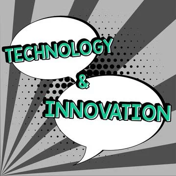 Text caption presenting Technology Innovation. Business overview Application of Illustrazione stock