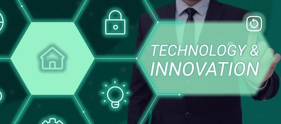 Text caption presenting Technology Innovation. Business concept Application of Foto stock
