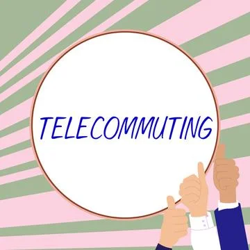 Text caption presenting Telecommuting. Conceptual photo work at home using an 스톡 일러스트