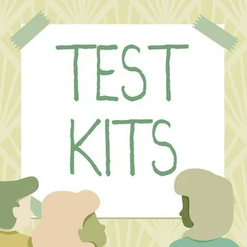 Text caption presenting Test Kits. Word for tools used to detect the presence of Stock Illustration