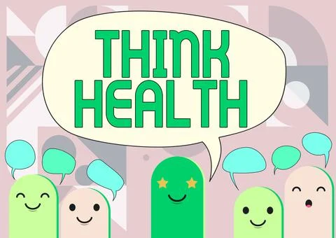 Text caption presenting Think Health. Word Written on state of complete physical Stock Illustration
