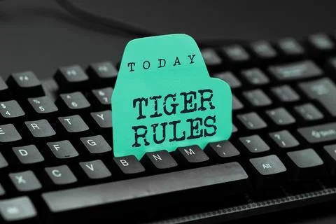 Text caption presenting Tiger Rules. Business idea Willpower and personal Stock Photos