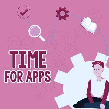 Text caption presenting Time For AppsThe best full-featured service that helps Illustrazione stock