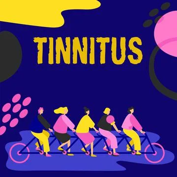 Text caption presenting Tinnitus. Business concept A ringing or music and Stock Illustration