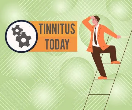 Text caption presenting Tinnitus. Internet Concept A ringing or music and Stock Illustration