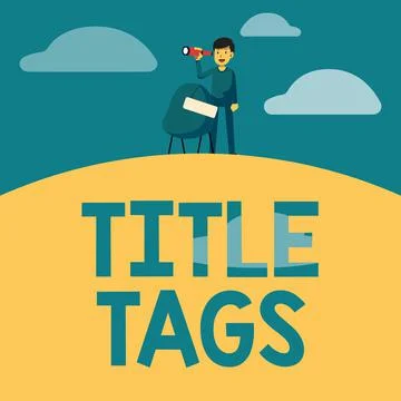 Text caption presenting Title Tags. Business overview the HTML element that Stock-Illustration