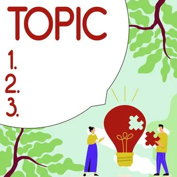 Text caption presenting Topic. Business idea matter dealt with in text discourse Stock Illustration