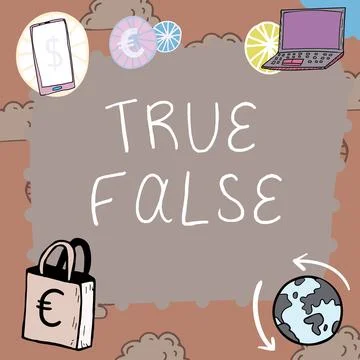 Text caption presenting True False. Word Written on a test consisting of a Stock Illustration