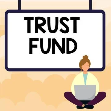 Text caption presenting Trust Fund. Word for money that is being held by the Stock Illustration