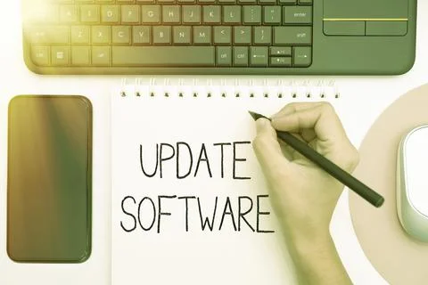 Text caption presenting Update Software. Conceptual photo replacing program with Stock Photos