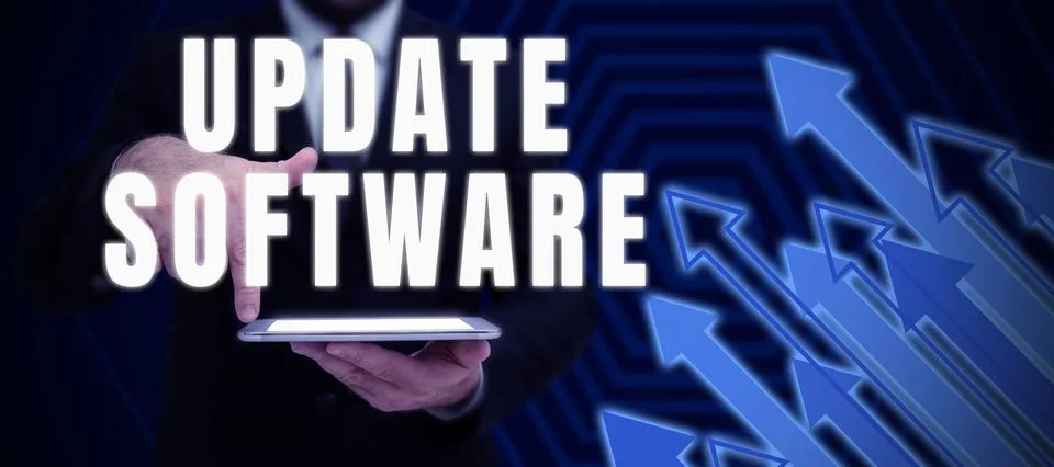 Text caption presenting Update Softwarereplacing program with a newer version of Stockfoto's
