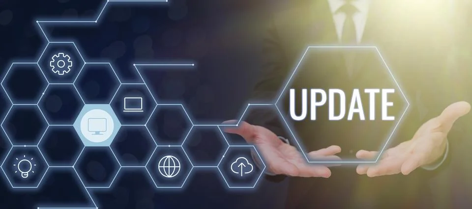 Text caption presenting Update. Word Written on up to date as by adding new i 스톡 사진