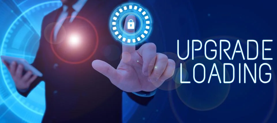 Text caption presenting Upgrade Loading. Business concept advancement of Stockfoto's