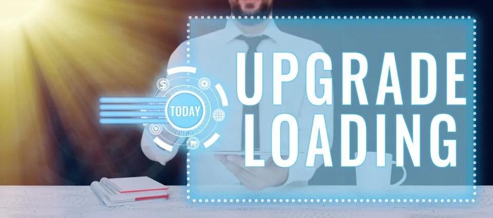 Text caption presenting Upgrade Loading. Conceptual photo advancement of 库存照片