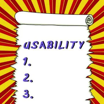 Text caption presenting Usability. Word Written on A word assosiated with how Stock Illustration