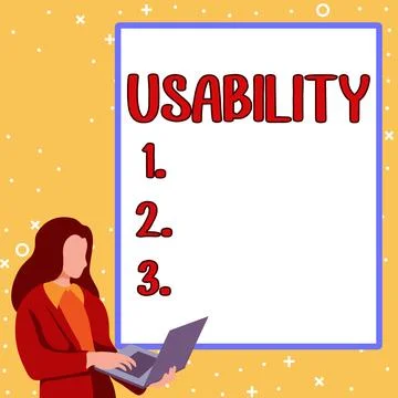 Text caption presenting Usability. Word Written on A word assosiated with how Stock Illustration