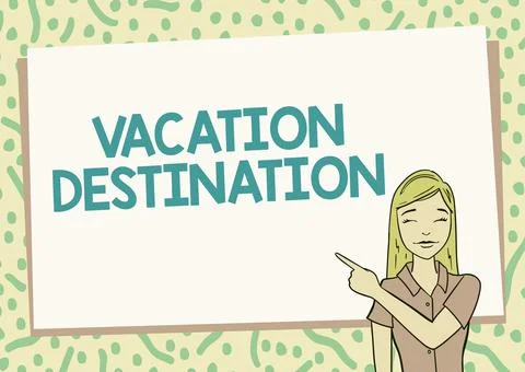 Text caption presenting Vacation Destination. Word for a place where showing go Illustrazione stock