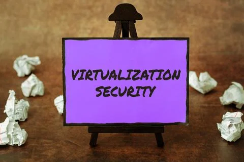 Text caption presenting Virtualization Security. Word for application of virtual Stock Photos