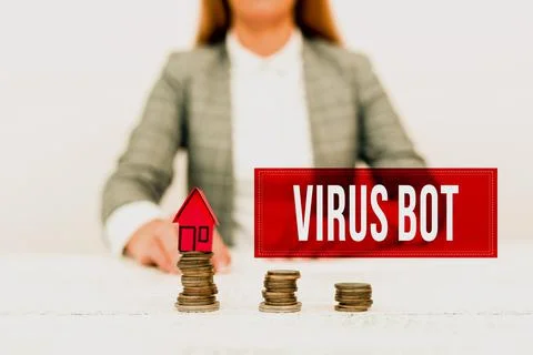 Text caption presenting Virus Bot. Business approach malicious selfpropagating Stockfoto's