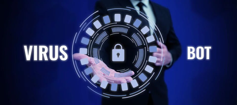 Text caption presenting Virus Bot. Business idea malicious self-propagating Stock Photos