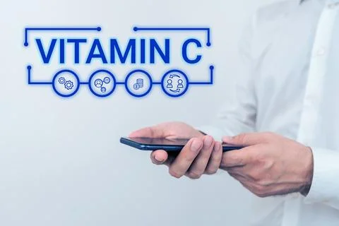 Text caption presenting Vitamin C. Business showcase it promotes healing and Foto stock