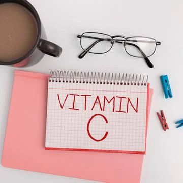 Text caption presenting Vitamin C. Conceptual photo it promotes healing and Foto stock